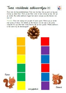 twee vechtende eekhoorntjes dobbelblad herfst kleuters