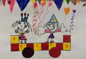 carnavalswagen mozaiek blokjes kleuters