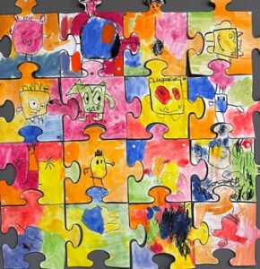 Kleurenmonster puzzelstuk groepswerkstuk kleuters gouden weken