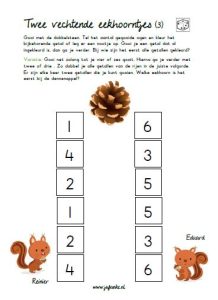 twee vechtende eekhoorntjes dobbelblad herfst kleuters