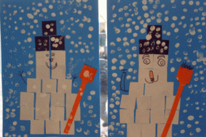 sneeuwpop blokjes mozaiek kleuters