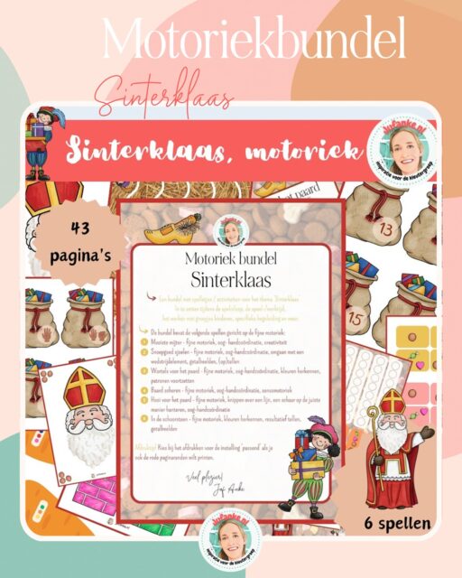 🎁 Nieuw! Sinterklaas – fijne motoriek bundel

Versterk de fijne motoriek van jouw kleuters met sfeervolle activiteiten in het thema Sinterklaas. Met snoepgoed sjoelen, de mooiste mijter versieren, wortelloof met kralen en hooi voor het paard knippen, de baard van Sinterklaas scheren en meer! 

🔗 Bekijk de bundel op Jufanke.nl!