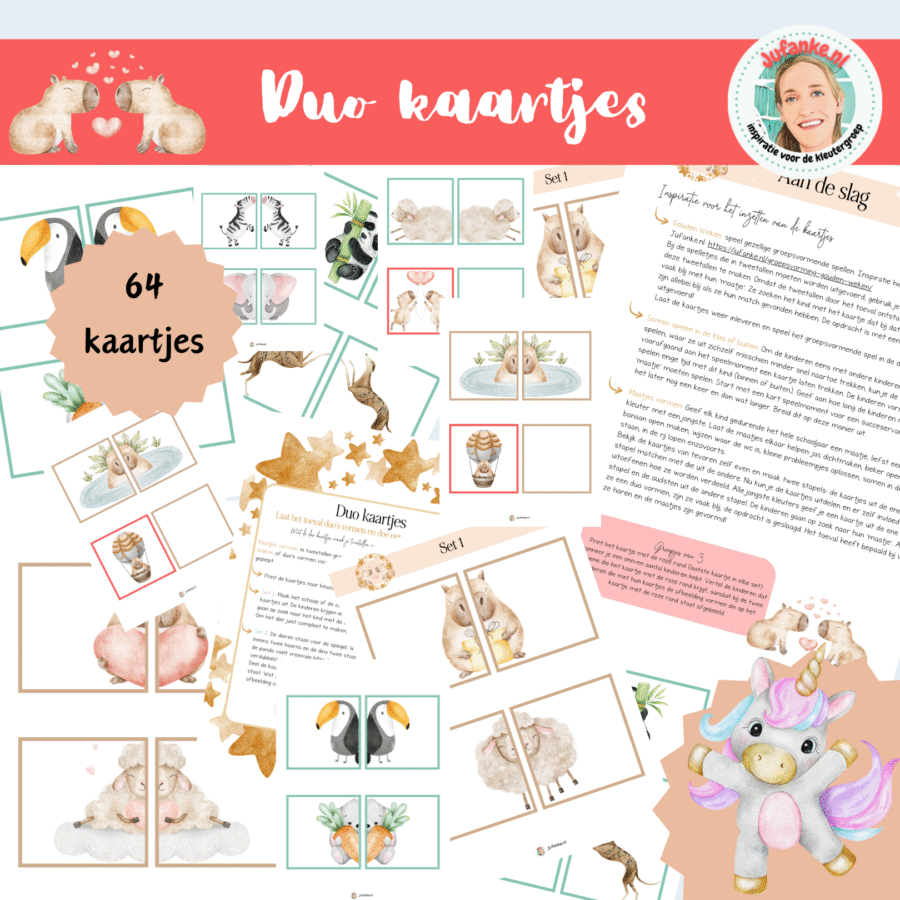 duo kaartjes, duo's vormen tweetallen kleuters