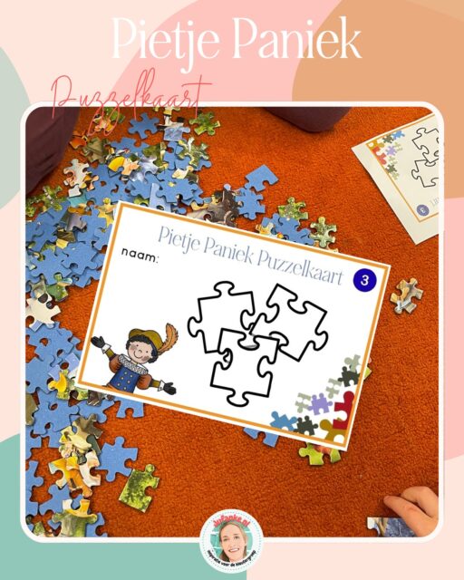 🧩 Puzzelen voor Pietje Paniek! 🤯
Ook wij zijn begonnen met het in elkaar zetten van door elkaar geraakte puzzels. Elke keer als er 1 klaar is, kleuren we een puzzelstuk op de puzzelkaart. 

De puzzelkaarten gaan van 2 tot 10 puzzels door elkaar. 

🔗 Link op de Sinterklaaspagina van Jufanke.nl. 
Al 1200 x gedownload, hoe leuk! 🤩