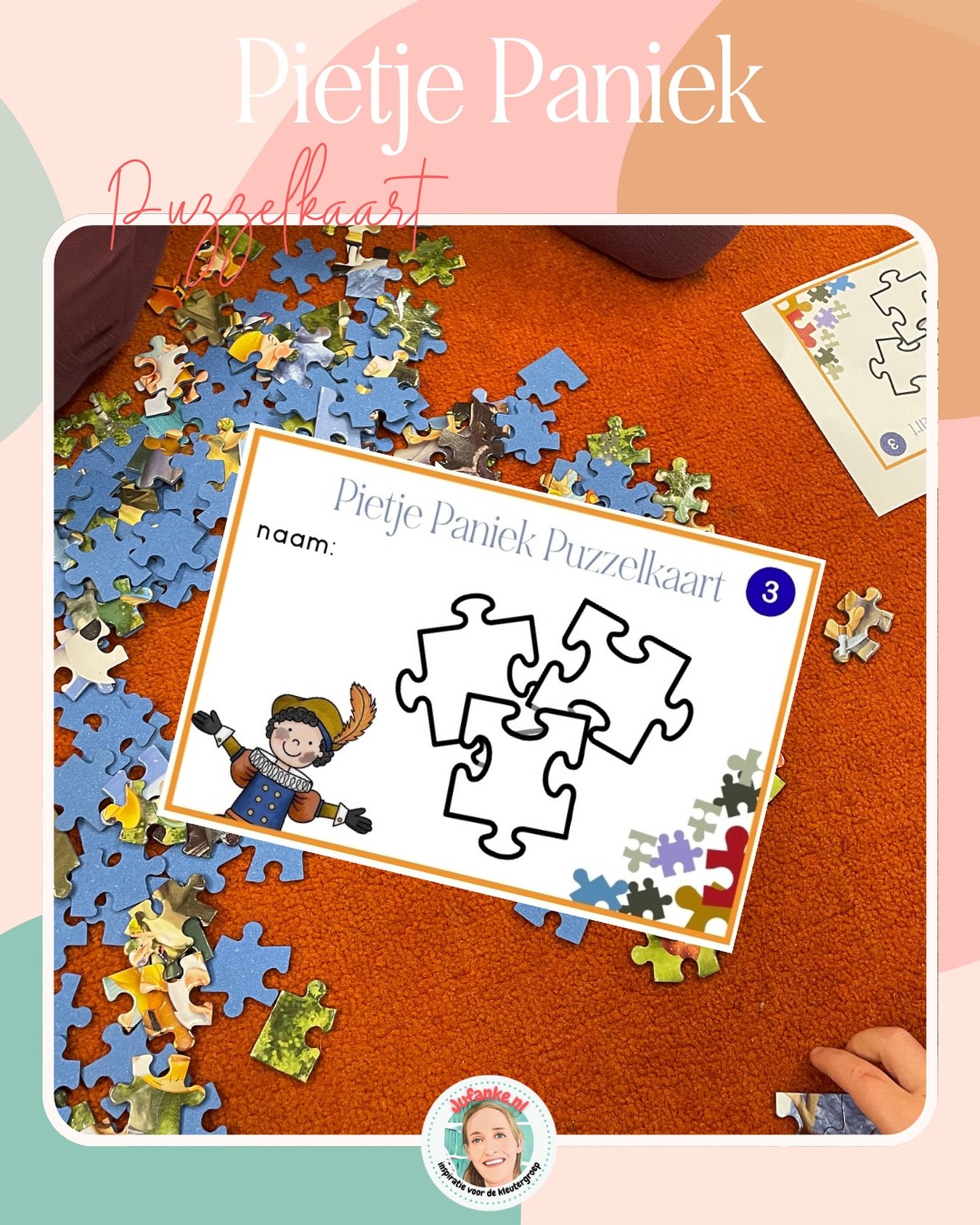 🧩 Puzzelen voor Pietje Paniek! 🤯
Ook wij zijn begonnen met het in elkaar zetten van door elkaar geraakte puzzels. Elke keer als er 1 klaar is, kleuren we een puzzelstuk op de puzzelkaart. 

De puzzelkaarten gaan van 2 tot 10 puzzels door elkaar. 

🔗 Link op de Sinterklaaspagina van Jufanke.nl. 
Al 1200 x gedownload, hoe leuk! 🤩