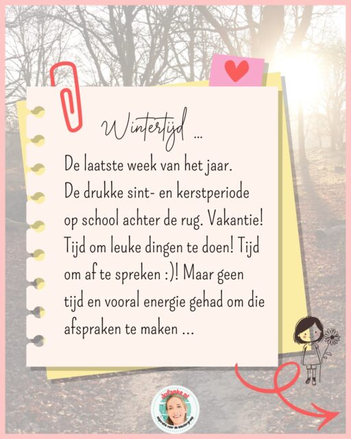 𝕂𝕖𝕣𝕤𝕥𝕧𝕒𝕜𝕒𝕟𝕥𝕚𝕖! 🎄 Uitrusten, series bingen, bankhangen, dagjes weg, shoppen, sporten, voorbereiden voor het nieuwe jaar op school ... Wat doe jij het liefst? 

Ik was de laatste periode best wel op. In vakanties ga ik graag wandelen, fotograferen, afspreken met m’n ver-weg vriendinnen, gezellig lunchen, website bijwerken, de wereld ontdekken en to-do lijstjes wegwerken. Ideeën genoeg! En wat werd het? 
✨ Swipe voor een verhaaltje over mijn vakantie & de wintertijd! 

🙈 En terwijl ik dit typ had ik het konijnenhok nog schoon moeten maken bij daglicht! Sommige dingen gaan het hele jaar door, ook in de vakantie ;). 

🍾 Alvast een fijne jaarwisseling en veel geluk in 2026!
Dan hoop ik jullie weer te inspireren met nieuwe ideeën, materialen, foto’s en filmpjes. Fijn dat jullie er zijn! 😃

En voor nu, doe lekker niks. Het mag! 

#ontspanning #wintertijd #natuurlijkritme #onderwijs #juf