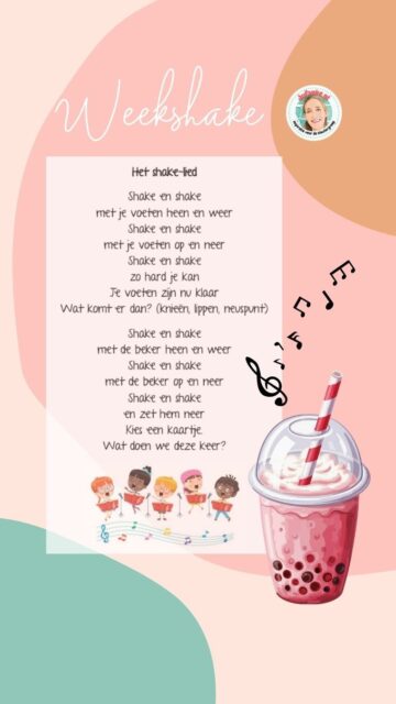 ☀️ Het lijkt wel zomer! Doe je mee met de Weekshake? Vul een milkshake beker met muzikale tussendoortjes, schud hem terwijl de kinderen het Shakelied zingen en trek een kaartje. Welke activiteit doen jullie deze keer? Met de Weekshake ga je laagdrempelig met muziek aan de slag. En de tussendoortjes? Die hebben wij voor je bedacht! 

🎶 Deze vrolijke muzikale werkvorm vind je op Jufanke > vakgebieden > muziek